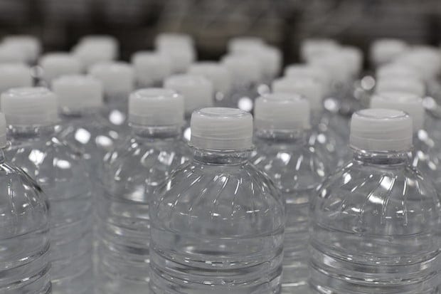 Close-up view of bottles of water