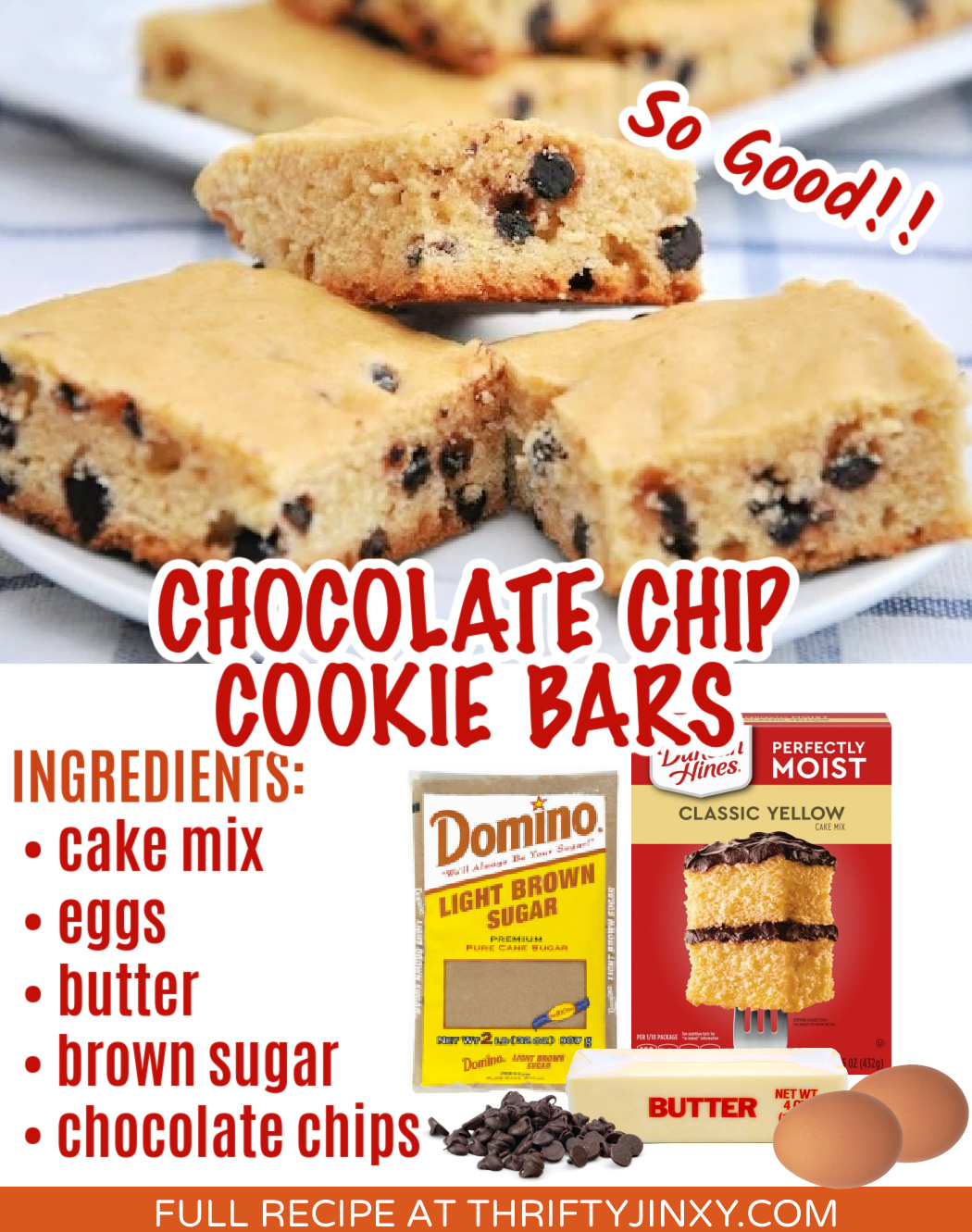Easy Yellow Cake Mix Chocolate Chip Cookie Bar Recipe Thrifty Jinxy