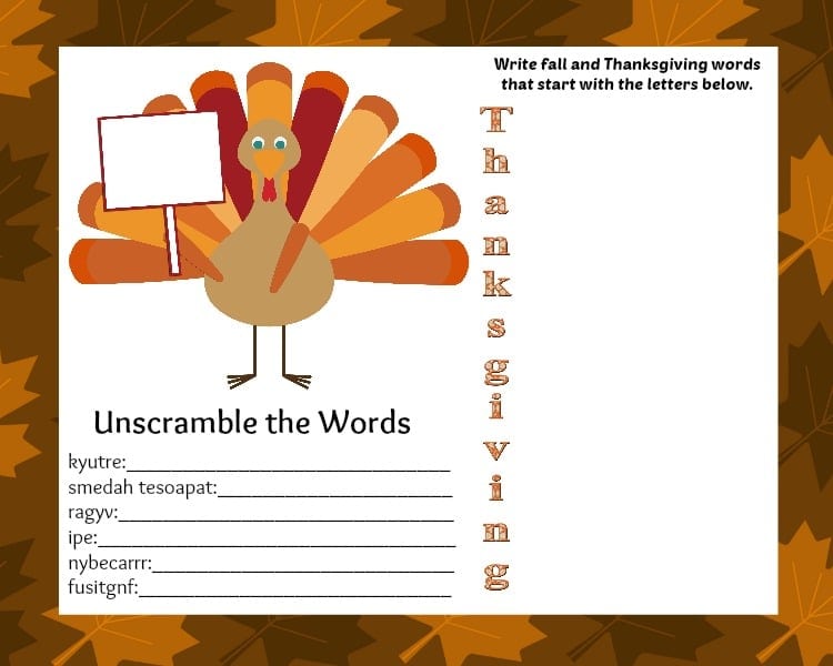 Free Printable Thanksgiving Activity Placemat