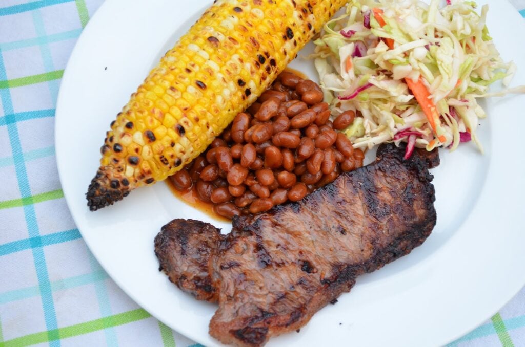 BBQ Meal - Steak, Corn, Beans, Cole Slaw