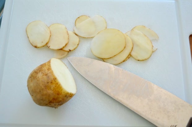Sliced Potatoes with Knife