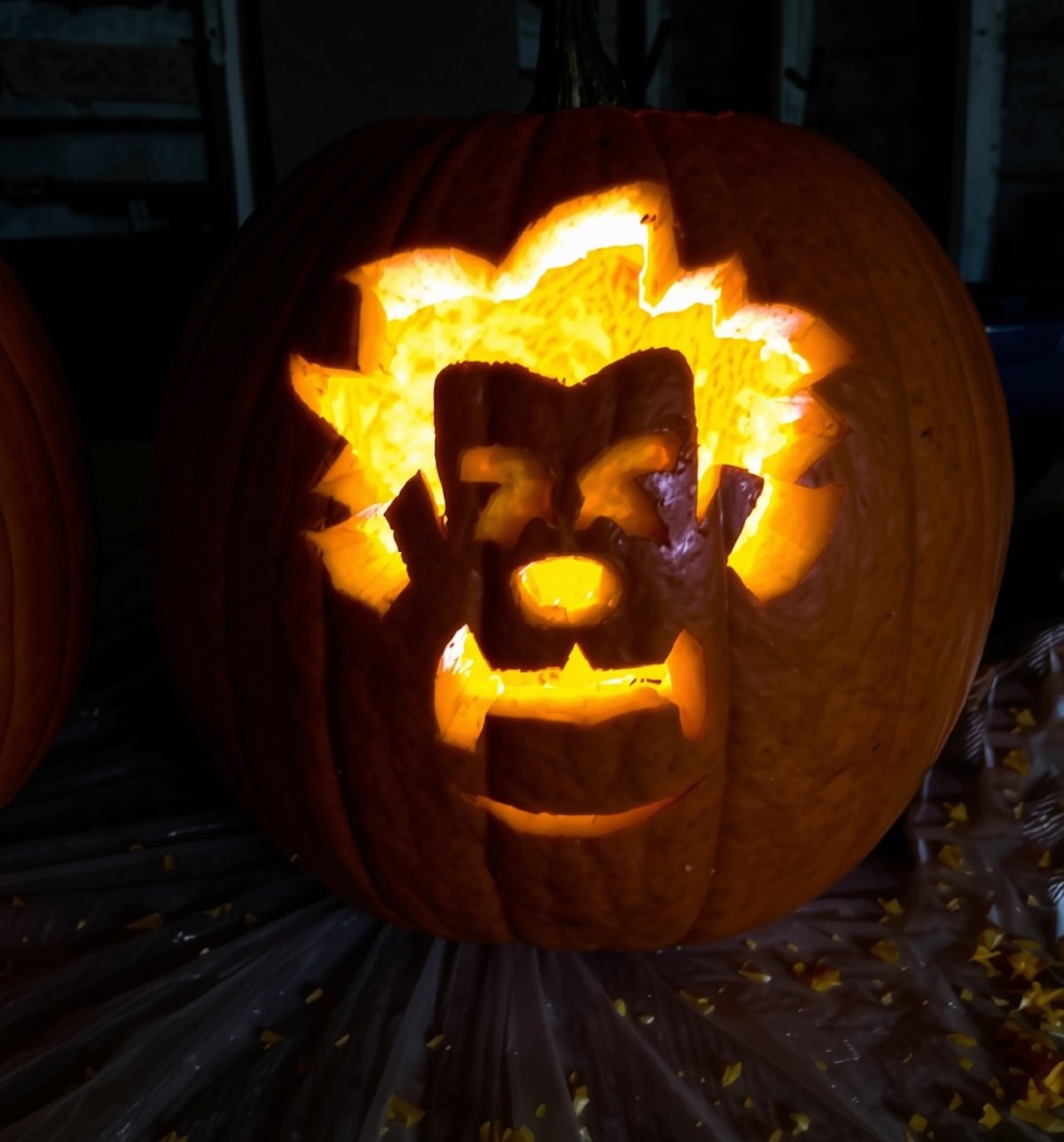 Wreck It Ralph Jack-o-Lantern from pumpkin carving stencil.