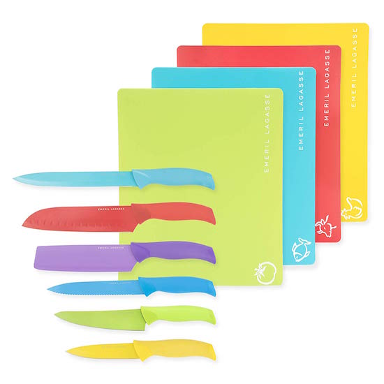 Emeril Lagasse Colored Knife Set with 4 Cutting Mats