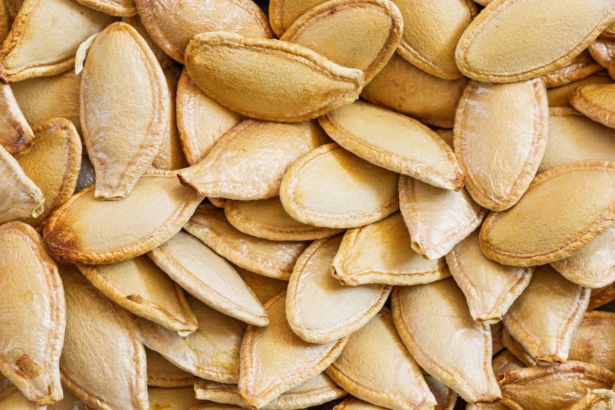 Roasted Pumpkin Seeds on Tray.