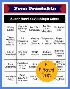2014 Super Bowl Bingo Cards