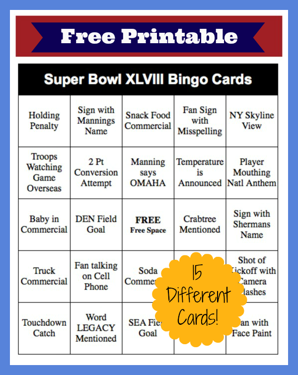 2014 Super Bowl Bingo Cards