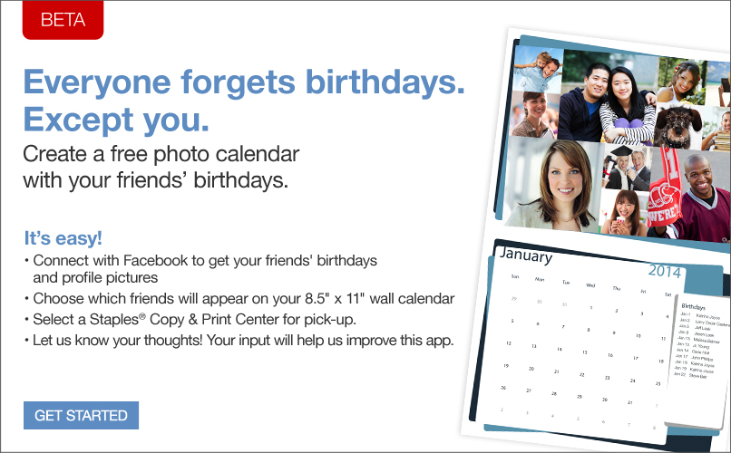 FREE Photo Calendar with Your Facebook Friends Birthdays from Staples