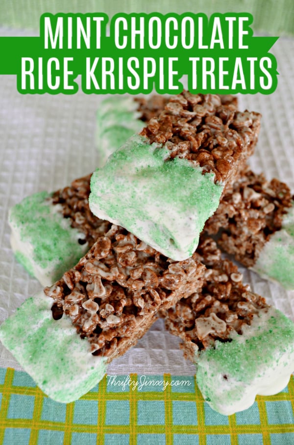 Chocolate Mint Rice Krispies Treats Recipe - Thrifty Jinxy