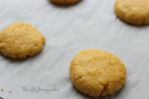 Filled Cake Mix Cookies Dough on Parchment Paper before baking