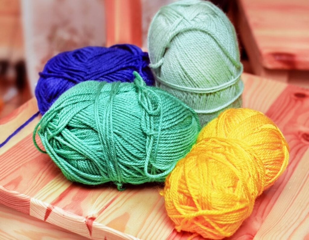 skeins of yarn in bright colors
