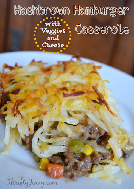 Hashbrown Hamburger Casserole with Veggies and Cheese on Plate