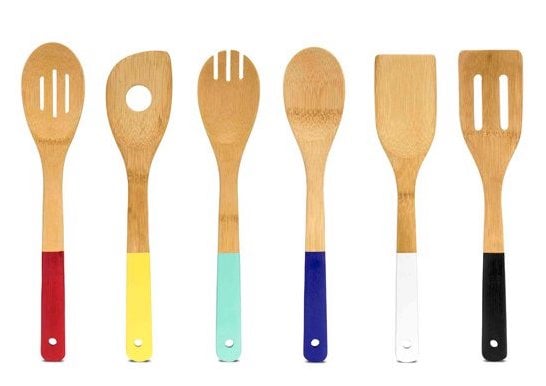 bamboo utensils with colored handles