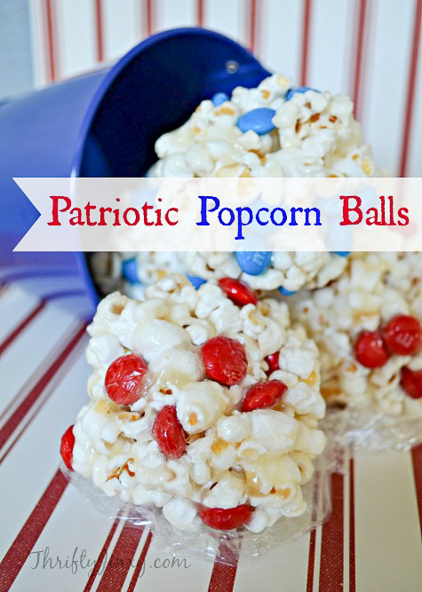 Patriotic Popcorn Balls with M&Ms