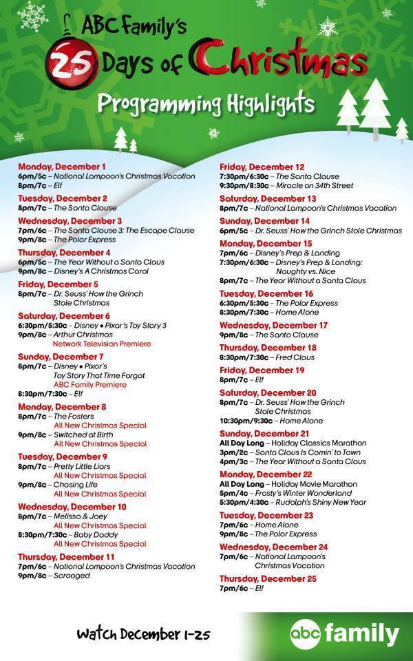 25 days of christmas 2020 Abc Family 25 Days Of Christmas 2020 Printable Schedule Rybwwc 2020happynewyear Info 25 days of christmas 2020