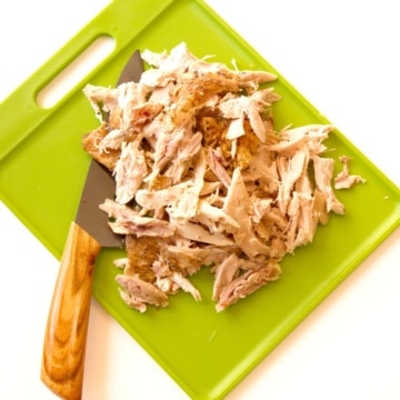 cooked chicken shredded to prepare for freezer