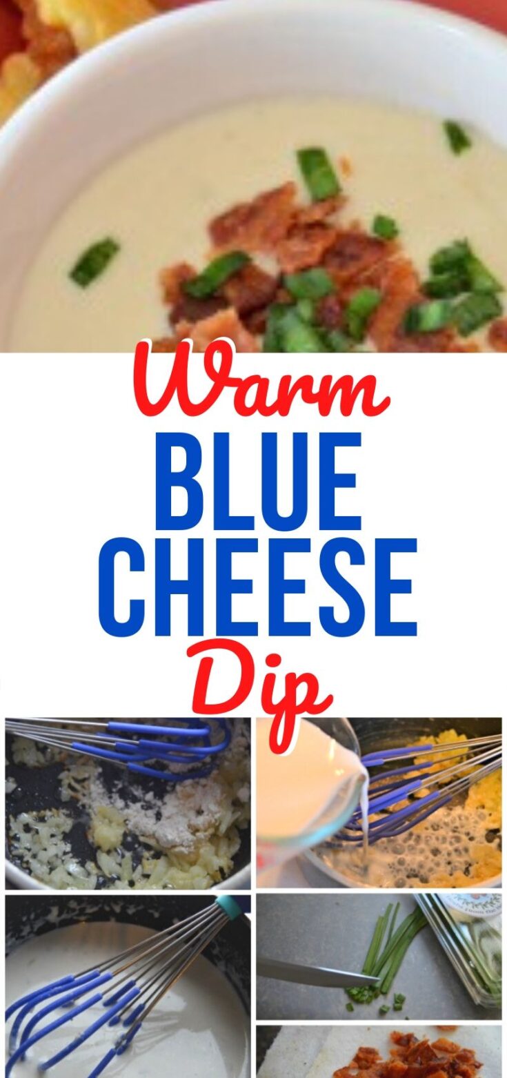 Warm Blue Cheese Dip Recipe with Fries and Onion Rings Thrifty Jinxy