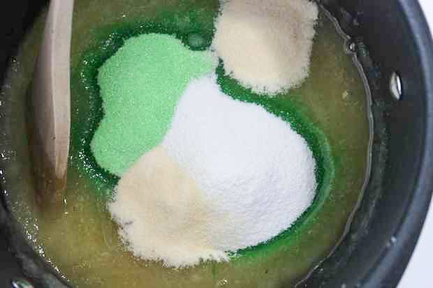Mixing Homemade St. Patrick's Day Gum Drops Ingredients