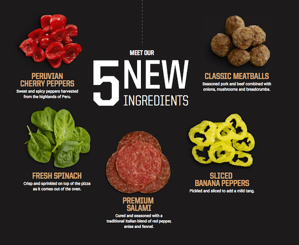 New Pizza Hut Ingredients: Cherry Peppers, Meatballs, Spinach, Salami, Banana Peppers
