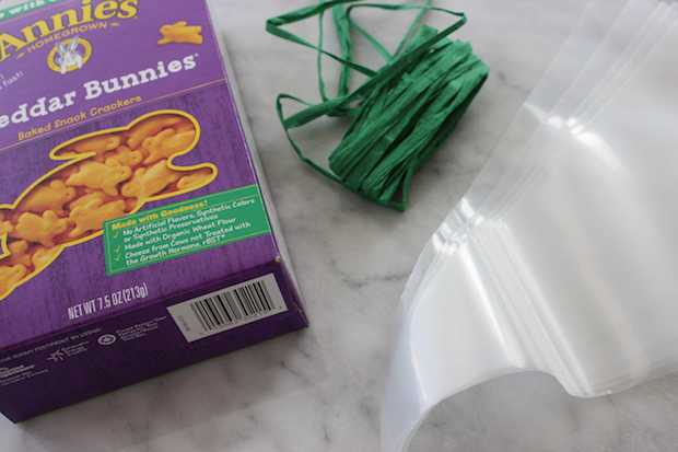 Easter Carrot Treat Bags Supplies: Annies Cheddar Bunnies, clear bags, bag ties
