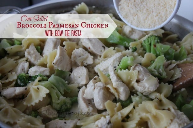 One Skillet Broccoli Parmesan Chicken with Bow Tie Pasta