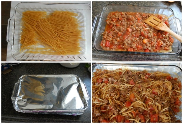 Spaghetti and Garlic Bread Bake Recipe Process