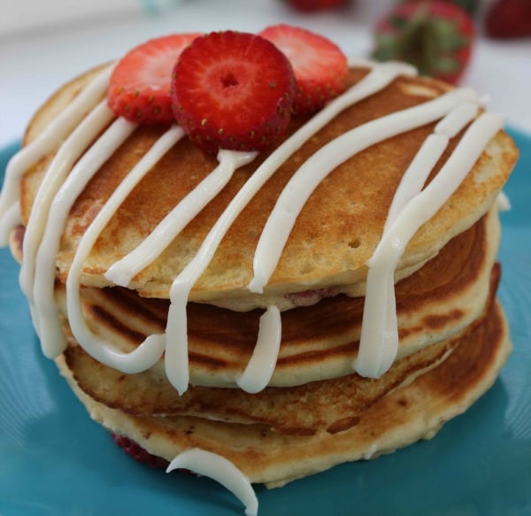 Strawberry Pancakes Recipe with Cream Cheese Glaze