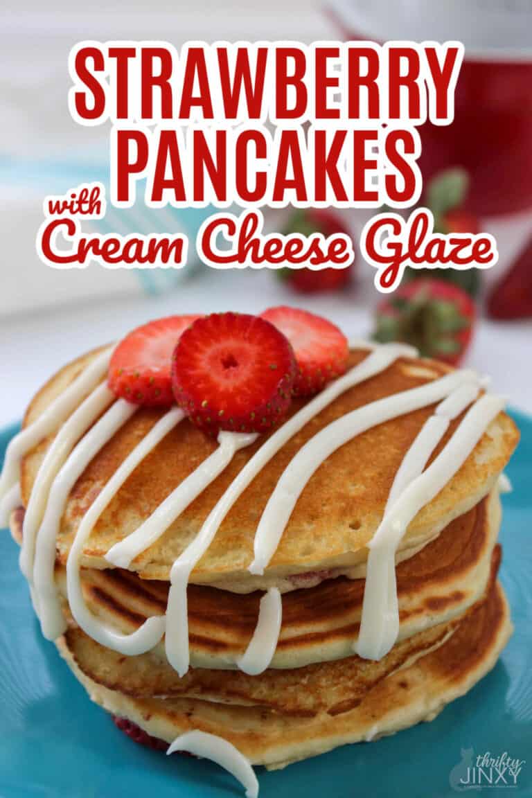 Strawberry Pancakes with Cream Cheese Glaze Recipe - Thrifty Jinxy