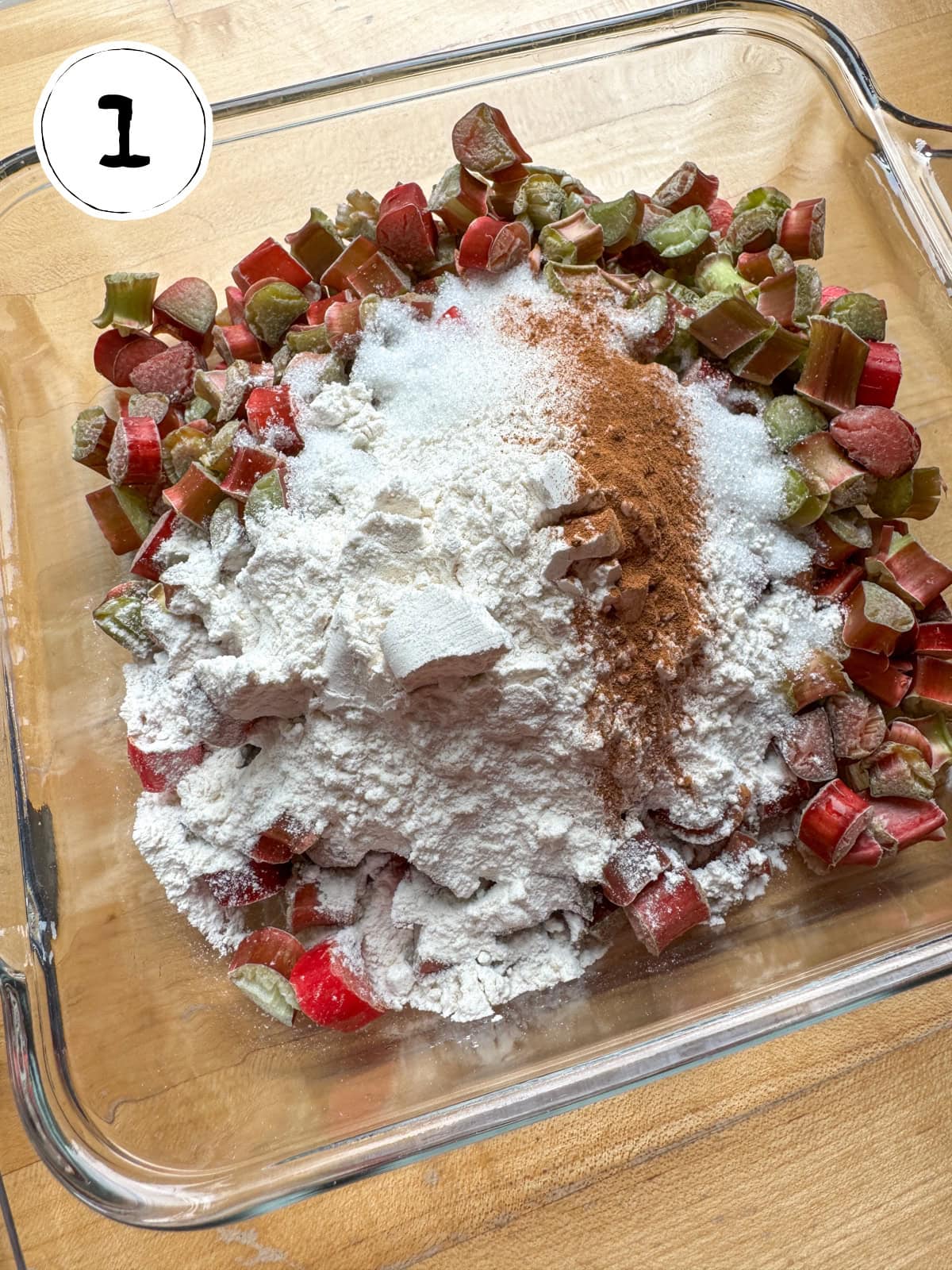 Rhubarb Mixed with Flour Sugar and Cinnamon.