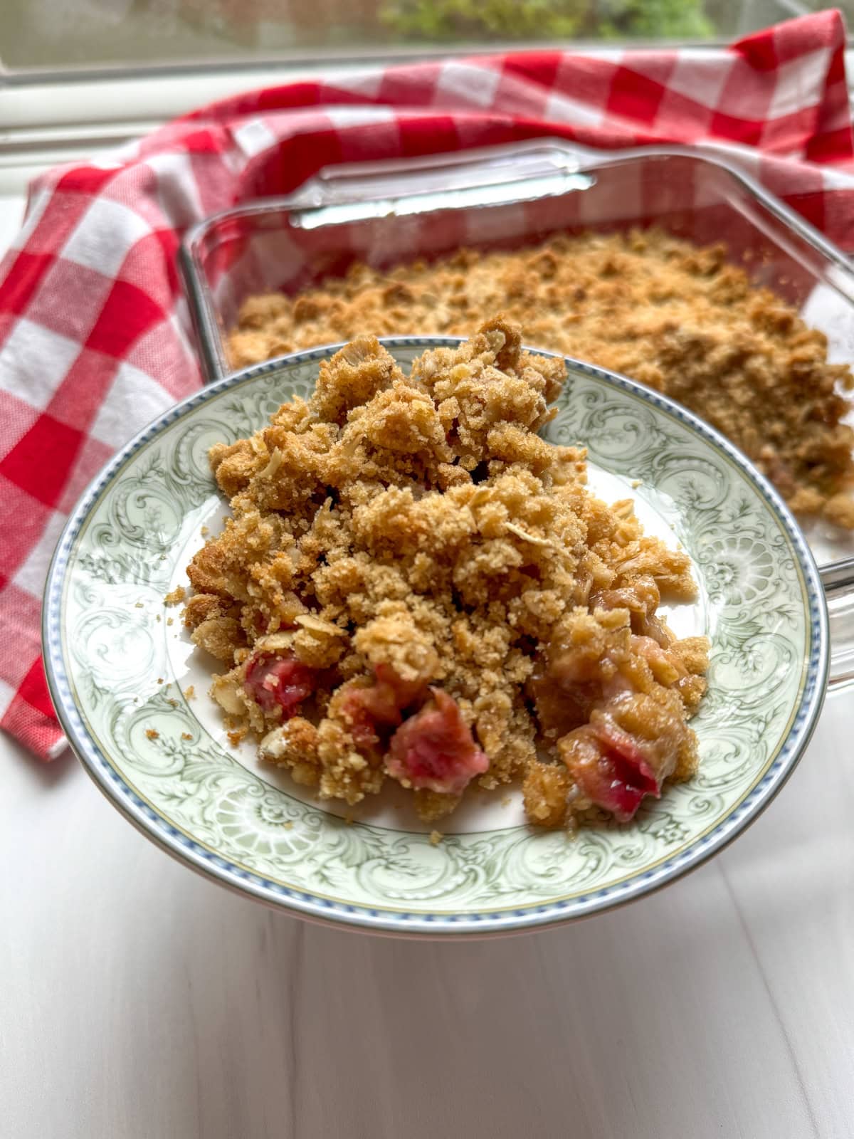 Serving of Rhubarb Crisp.
