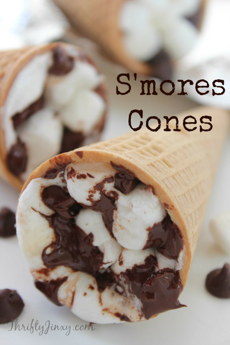 This yummy S'mores Cones Recipe is perfect for the Campfire, BBQ Grill or Oven. Make them with sugar or waffle cones for a special treat!
