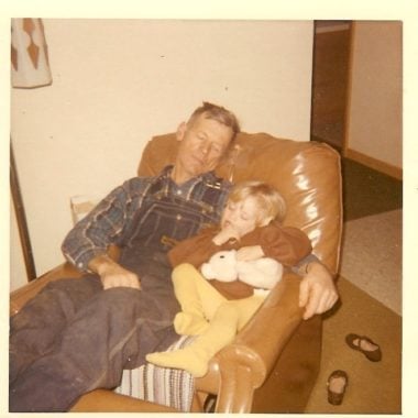 Grandfather Little Girl Asleep in Recliner