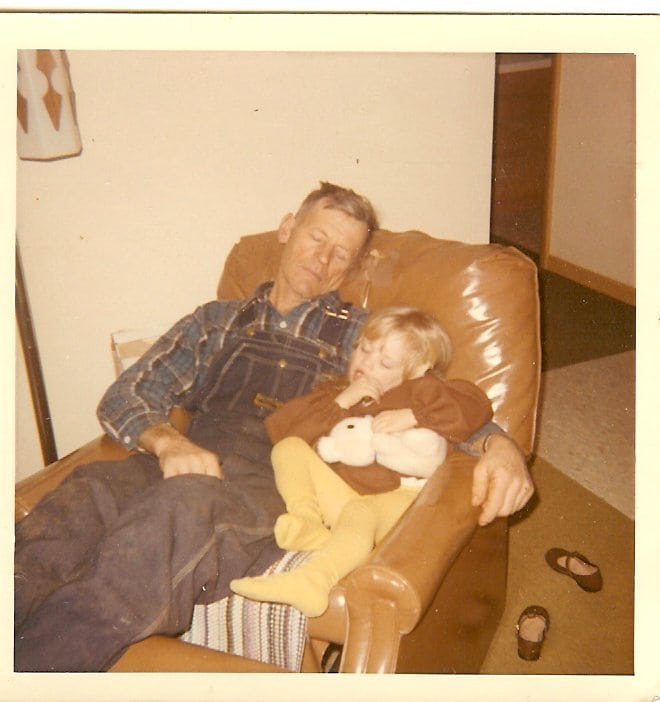 Grandfather Little Girl Asleep in Recliner