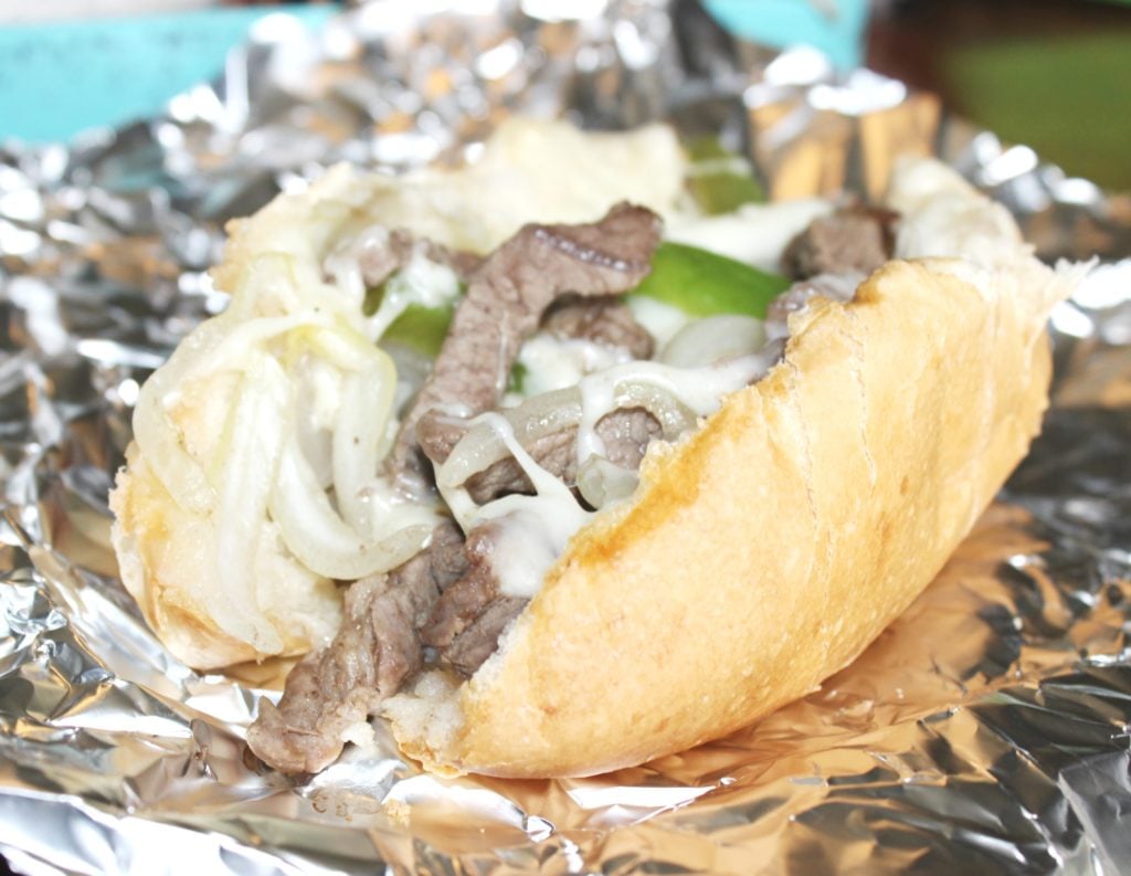 philly cheese steak sandwich in foil for camping