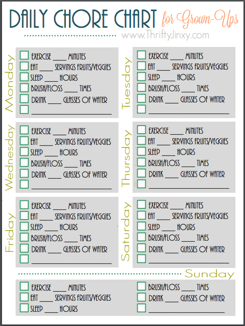 Printable Daily Health &lsquo;Chore Chart&rsquo; for Grown-Ups