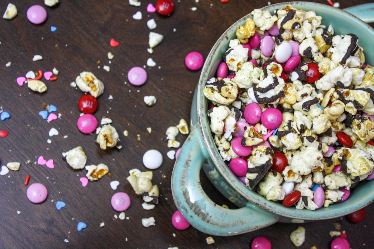 Valentine Popcorn Mix with Dark Chocolate and Sea Salt.