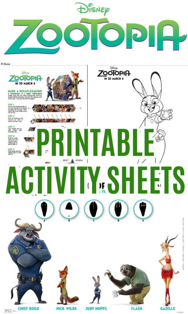 Zootopia Printable Activity Sheets