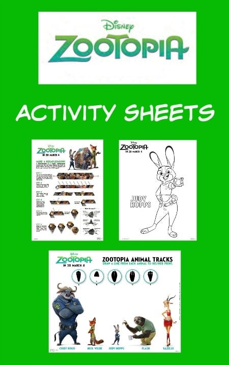Zootopia Printable Activity Sheets