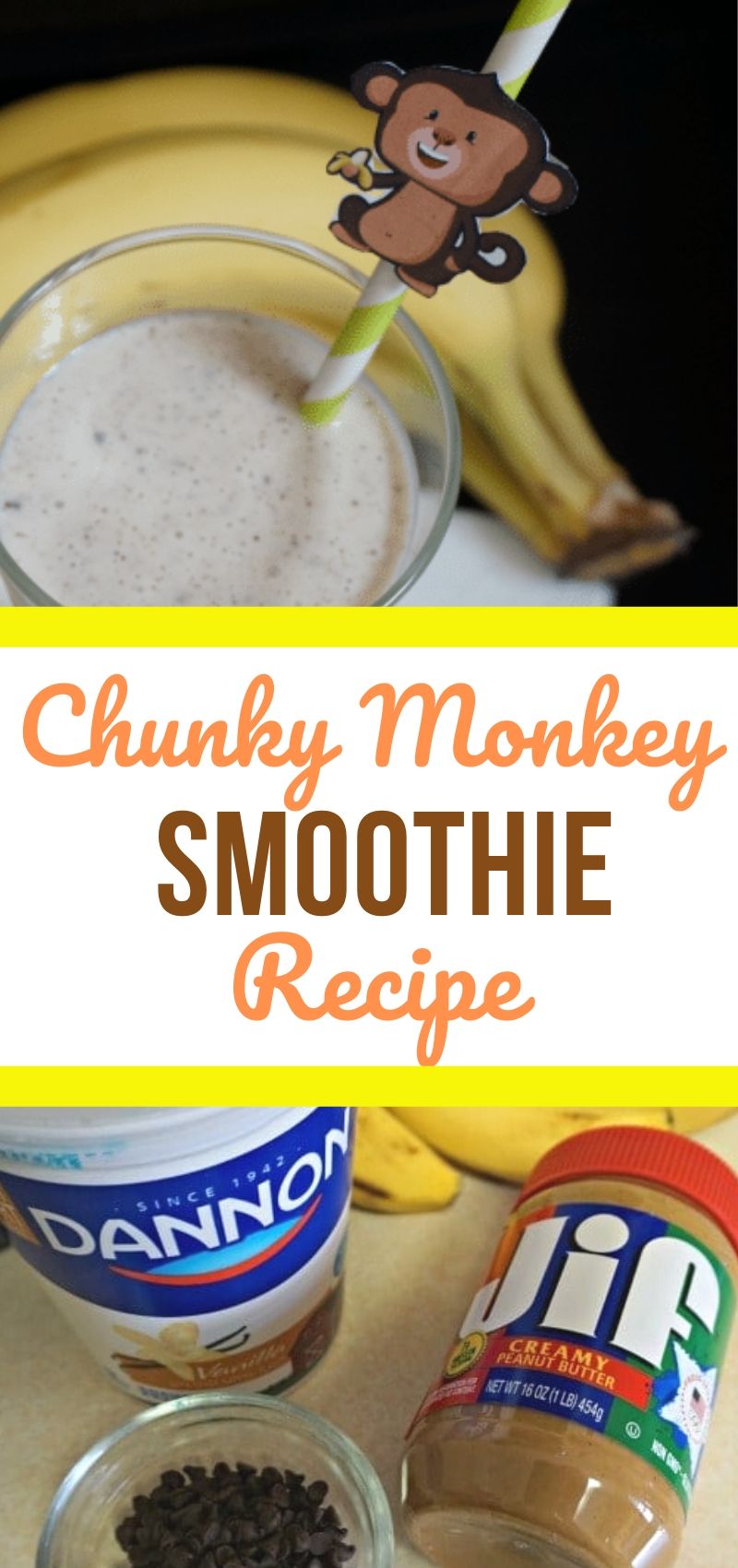 Chunky Monkey Smoothie Recipe + Printable Monkey Straw Hangers