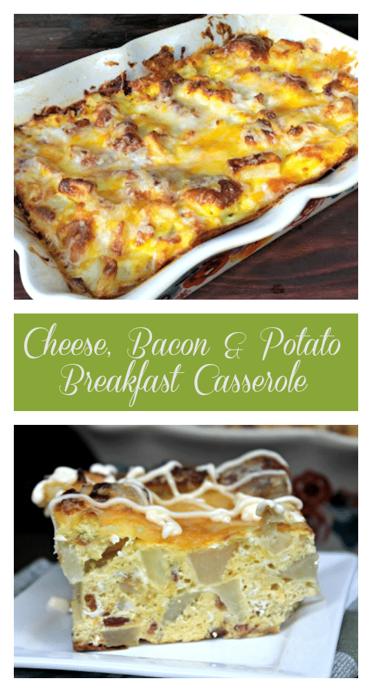 This Cheese, Bacon and Potato Breakfast Casserole Recipe is an easy way to feed your family or a whole crowd for breakfast or brunch.