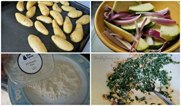 Pan-Seared Chicken with Pesto-Dressed Zucchini & Fingerling Potatoes Process