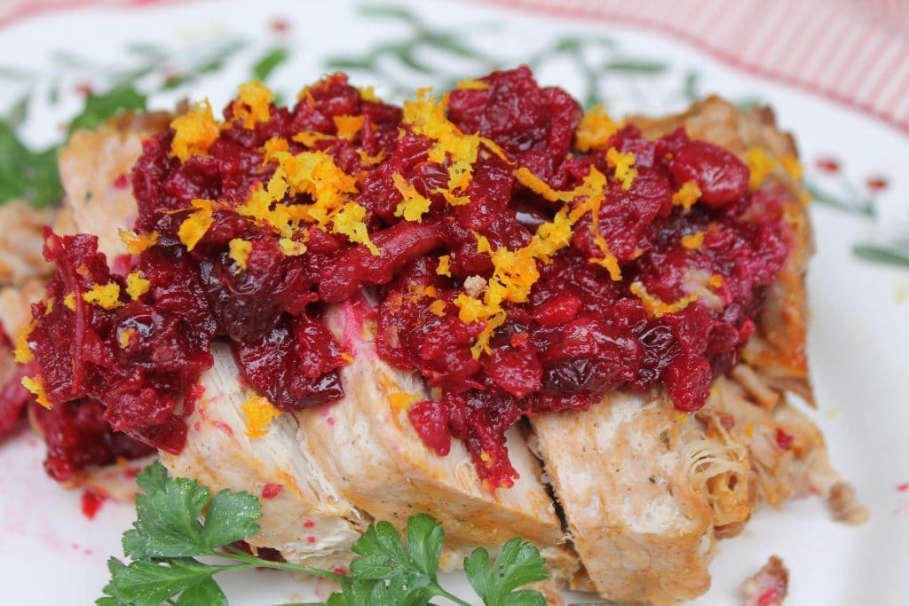 Slow Cooker Pork Loin With Cranberry Walnut Relish - Thrifty Jinxy