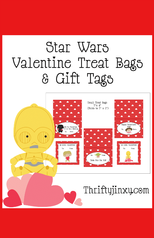 Have Star Wars-themed Valentine fun with these Printable Star Wars Valentine Treat Bags and Gift Tags! Treat bag toppers feature your favorite characters!