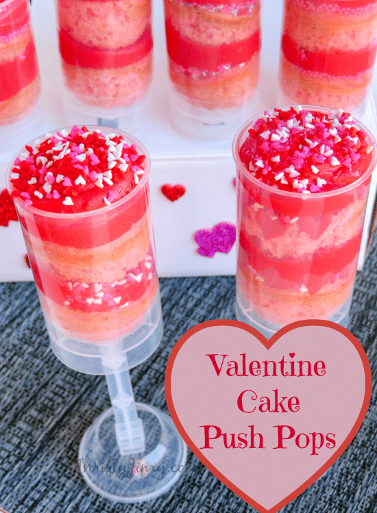 Use push pop containers to make this yummy and adorable Valentine Cake Push Pops Recipe perfect for any Valentine's Day party.