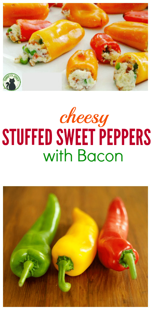 This Cheesy Stuffed Sweet Peppers with Bacon Recipe makes cute little guys perfect for a party appetizer, lunch, game day food or side to a big Italian meal!