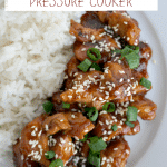 This delicious Honey Sesame Chicken recipe is easy to make in your pressure cooker or Instant Pot! It makes weeknight dinners super simple! #chicken #pressurecooker #InstantPot #easydinner #weeknightdinner