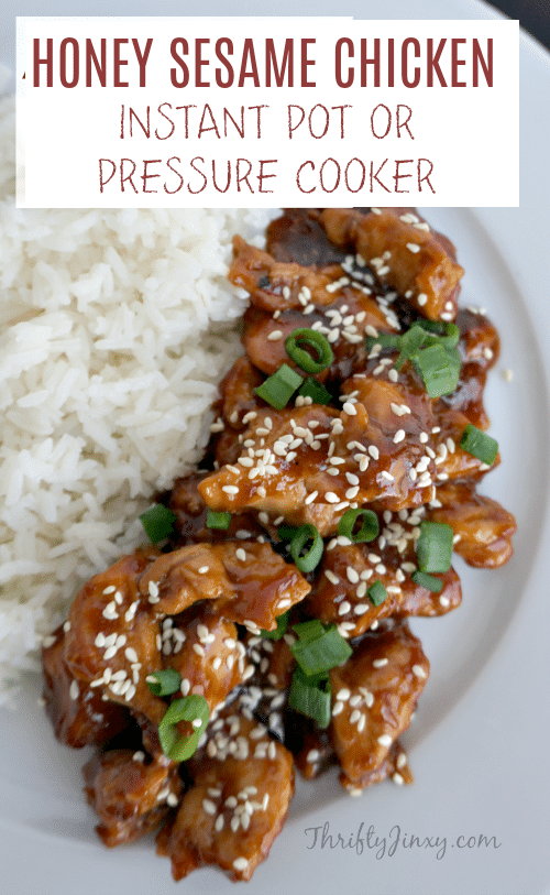 This delicious Honey Sesame Chicken recipe is easy to make in your pressure cooker or Instant Pot! It makes weeknight dinners super simple! #chicken #pressurecooker #InstantPot #easydinner #weeknightdinner 