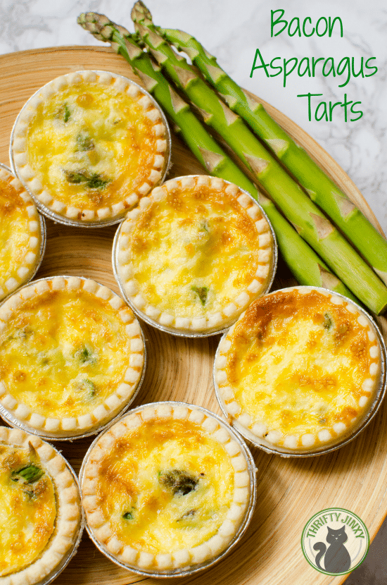 Bacon Asparagus Tarts - These pretty springtime tarts are easy-to-make starting with pre-made tart shells. Perfect for Easter, a Mother's Day brunch, a bridal shower or any spring day.