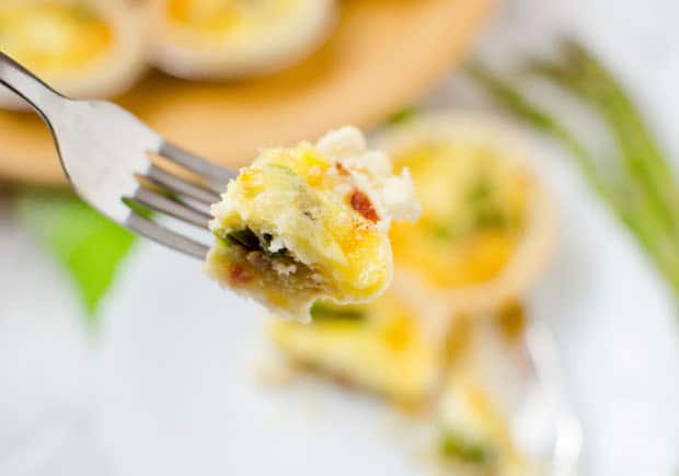 asparagus and bacon tart recipe on fork