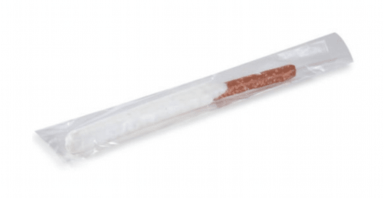 white chocolate coated pretzel rod in clear plastic bag