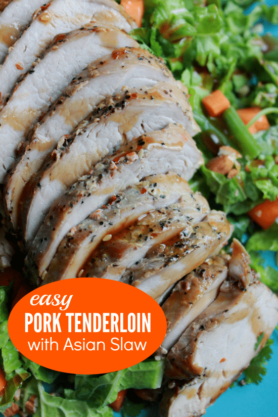 This delicious Easy Pork Tenderloin Recipe with Asian Slaw is quick and easy to make in under 30 minutes! Perfect for summer family dinners or entertaining. 